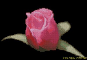 Pink rose on black cross stitch chart