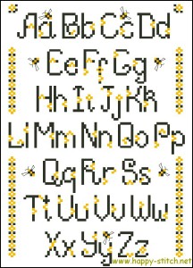 Busy Bee free cross stitch alphabet sampler 