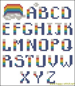 Easy Rainbow Alphabet cross stitch pattern