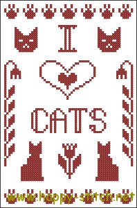 I Love Cats primitive cross stitch sampler