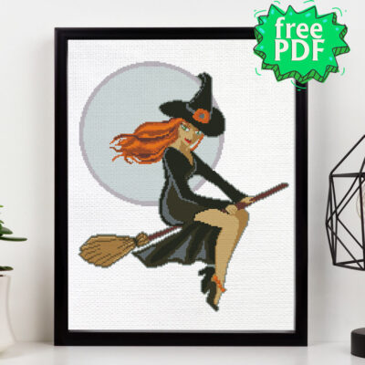 Cute Redhair Halloween with cross stitch pattern