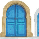Three blue doors cross stitch pattern
