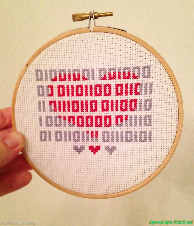 I love you in binary code cross stitch project