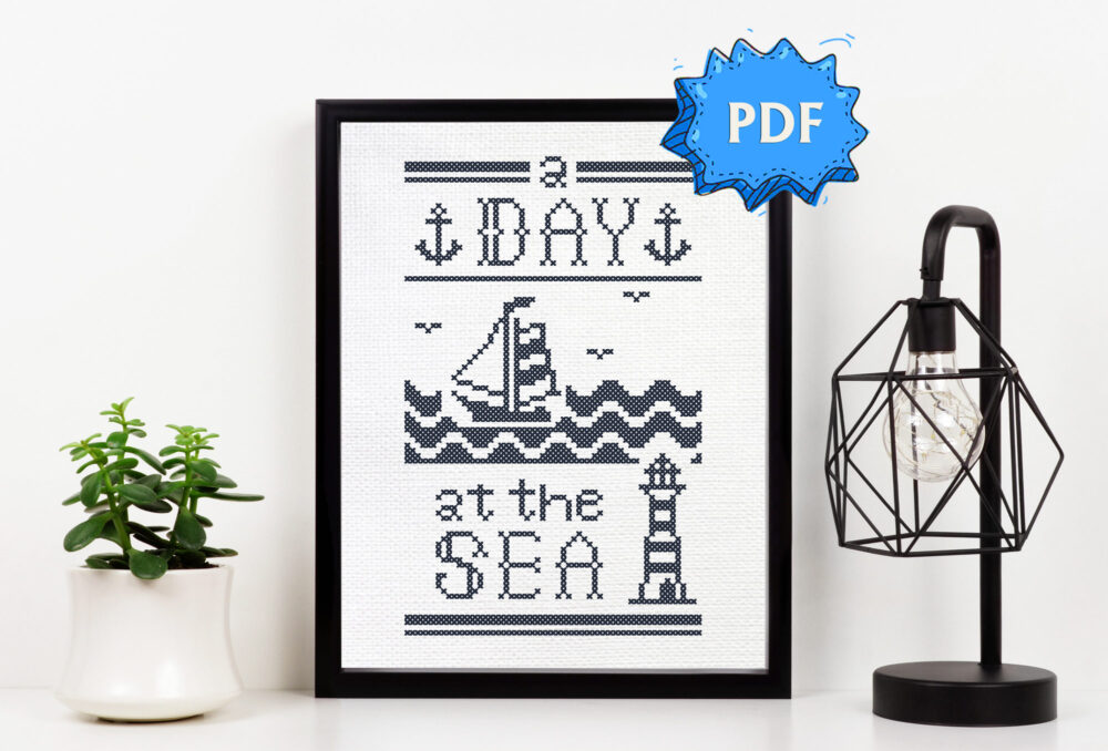 A Day at the Sea blue nautical cross stitch pattern – Quaternion Creations