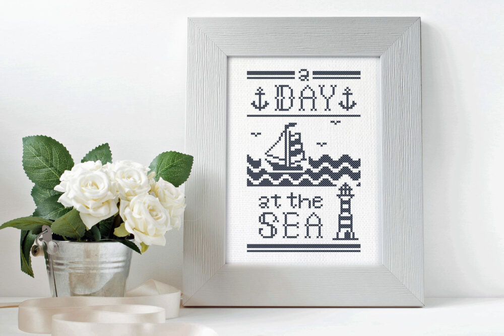 A Day at the Sea blue nautical cross stitch pattern – Quaternion Creations