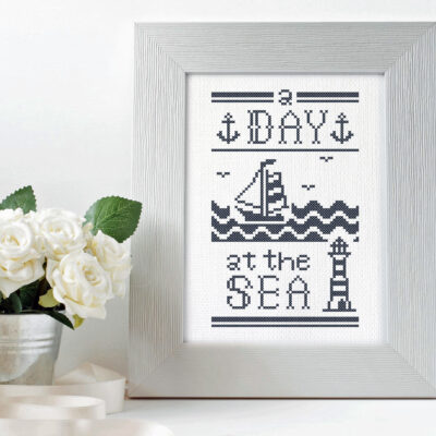A Day at the Sea blue nautical cross stitch pattern