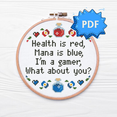Health is red, Mana is blue - gaming easy cross stitch pattern