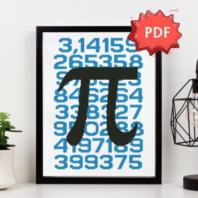 Pi cross stitch pattern - Mathematical constant Pi (3,14) poster style unique cross stitch design - nerdy embroidery