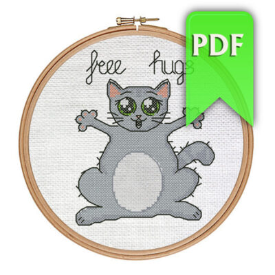 Free Hugs cat cross stitch pattern