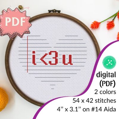 I Love You in math symbols - easy cross stitch design - romantic crossstitching for Valentine's Day