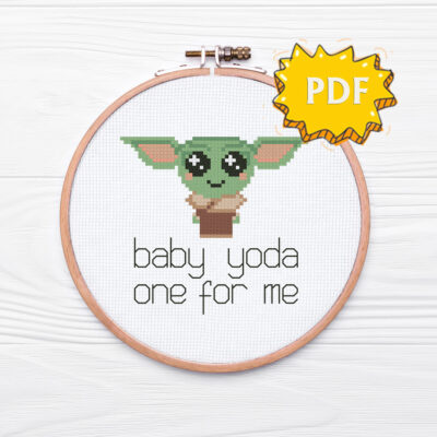 Baby Yoda one for me - easy cross stitch design - funny romantic crossstitching for Valentine's Day