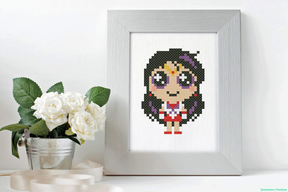 Little Sailor Mars (Rei Hino) in a cute kawaii style - a cross stitch pattern