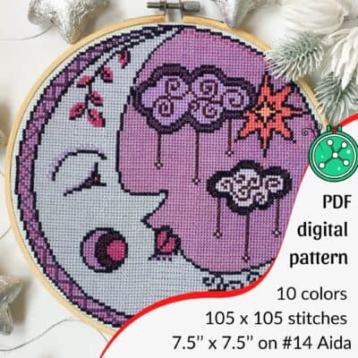 Purple Moon - beautiful modern cross stitch