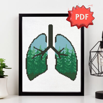 Green Lungs - modern ecological cross stitch pattern