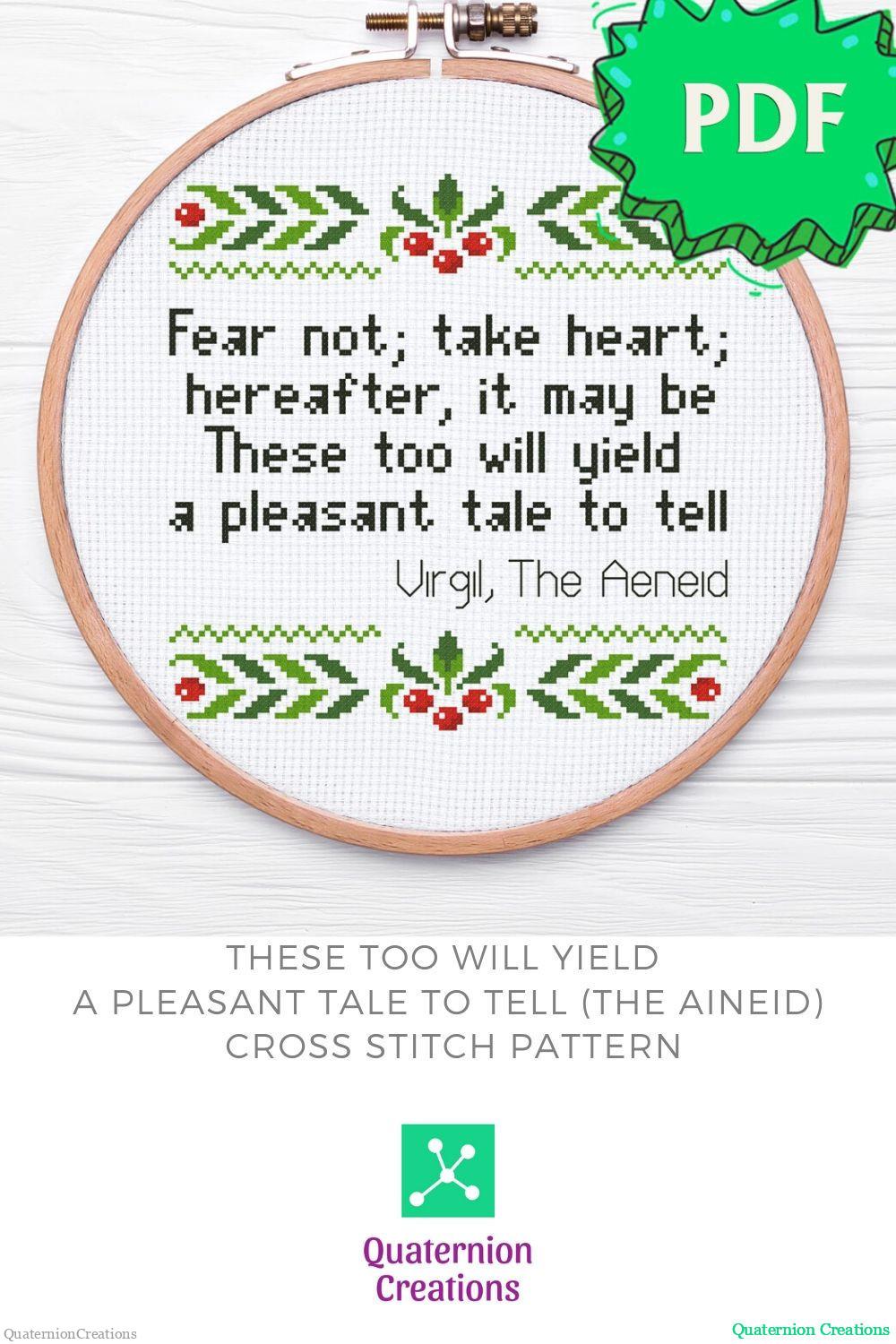 Fear not; take heart - The Aeneid - Virgil quote motivational cross stitch pattern - modern cross stitch design