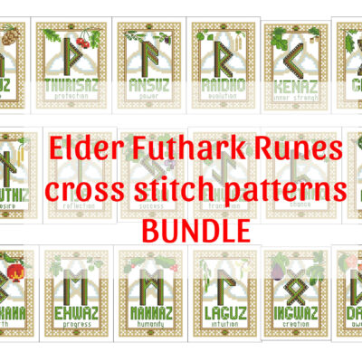 Elder Futhark Runes cross stitch patterns bundle - norse skandinavian viking stitching