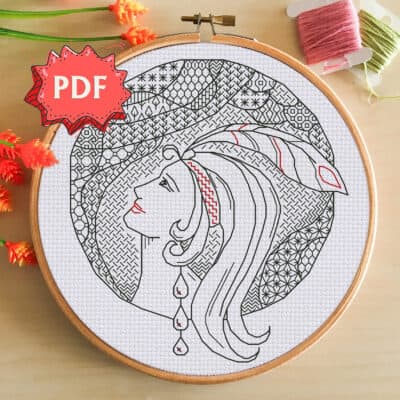 Art Deco lady - beautiful modern blackwork pattern