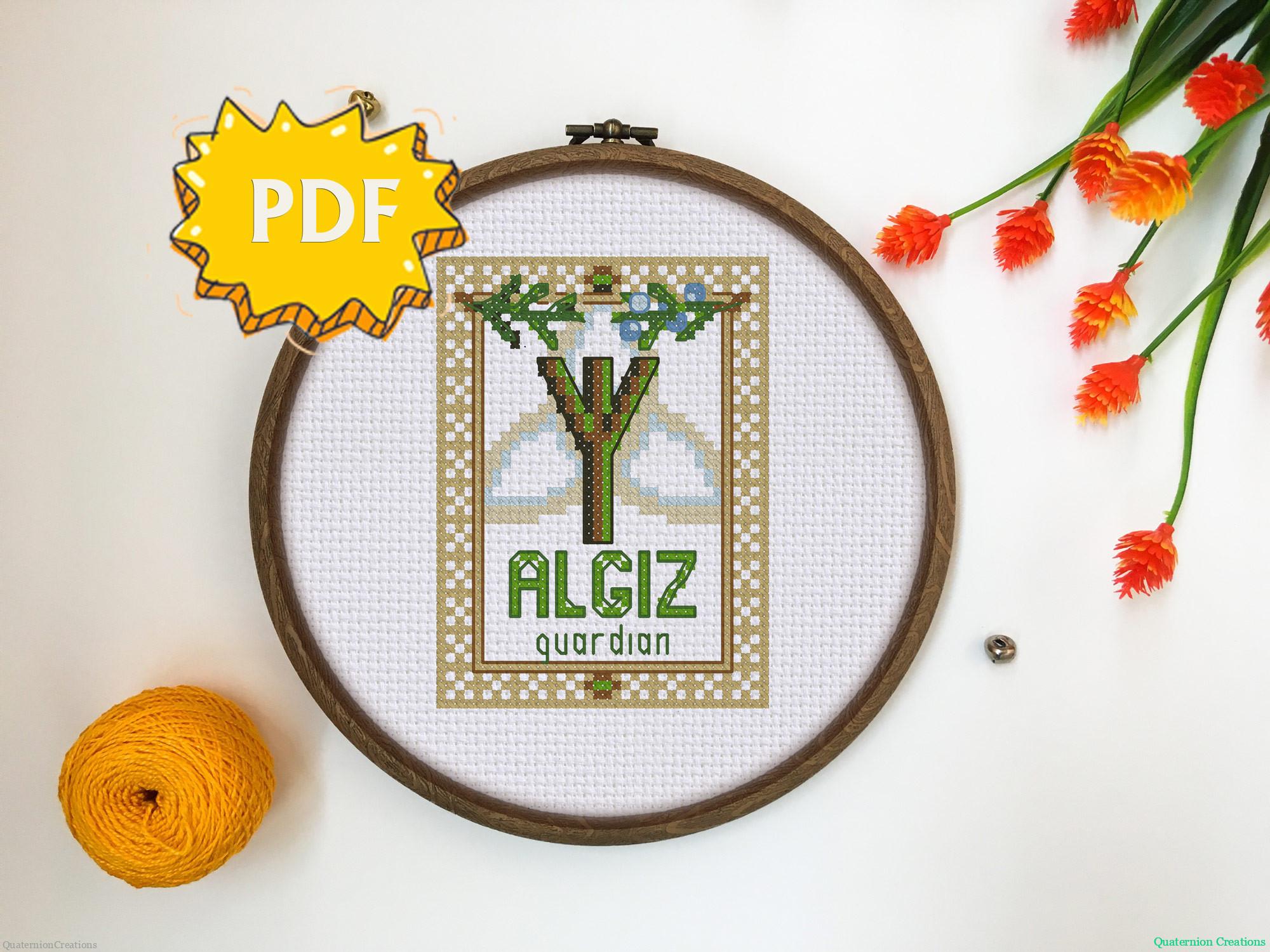 Algiz Rune Free Cross Stitch Pattern Quaternion Creations