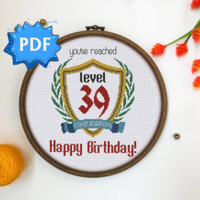 Level Up - Happy Birthday cross stitch pattern - DIY customizable cross stitch design