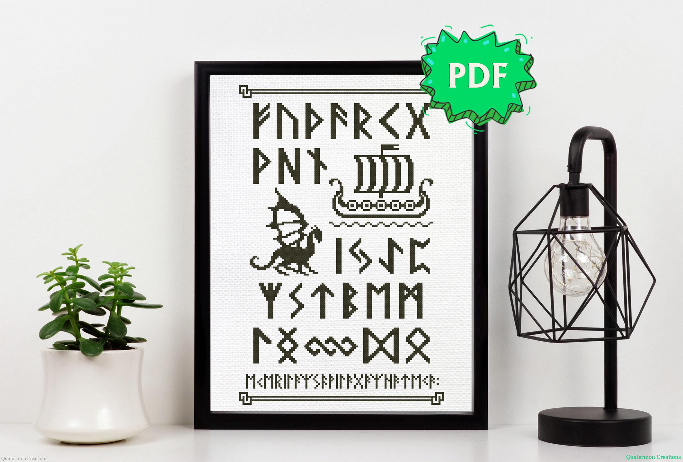 Elder Futhark Runes Cross Stitch Sampler Pattern Quaternion Creations