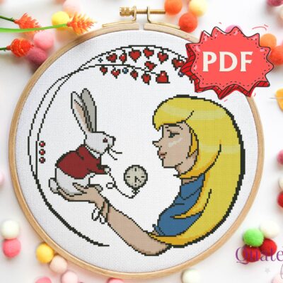 Alice and the White Rabbit - modern cross stitch pattern - Alice in Wonderland unique cross stitch design