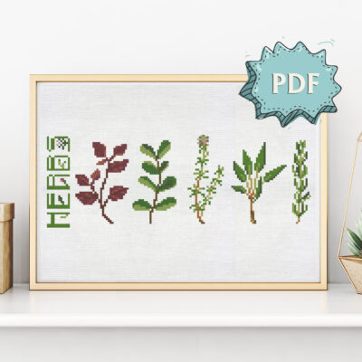 Culinary herbs cross stitch pattern