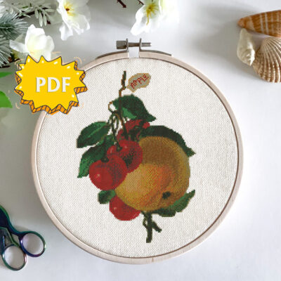Vintage cherries and apple cross stitch pattern