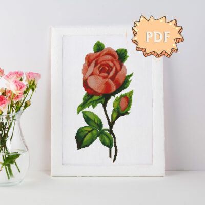 Vintage botanical rose cross stitch pattern