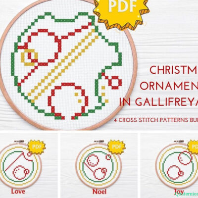Gallifreyan Christmas cross stitch bundle - set of four ornaments in circular gallifreyan language - Love, Joy, Noel, Christmas