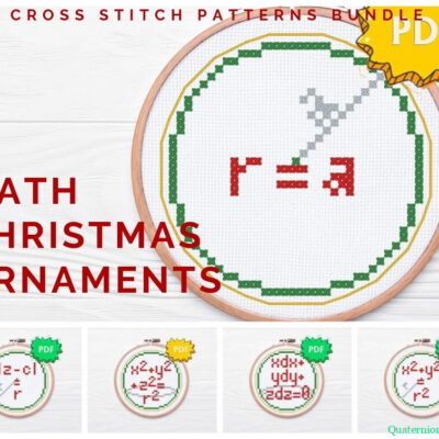 Math Christmas cross stitch bundle - set of five mathematical ornaments - cross stitch patterns formulae for circle and sphere