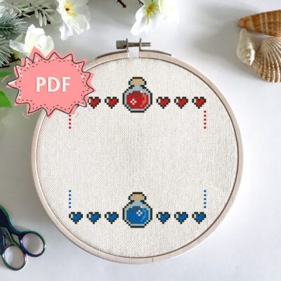 Gaming cross stitch border - geeky embroidery wreath for your quote