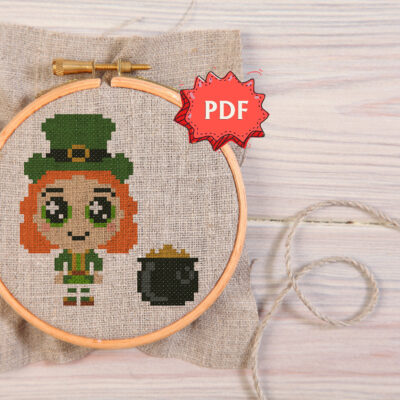 Leprechaun cross stitch pattern - cute little leprechaun embroidery - modern easy stitching design