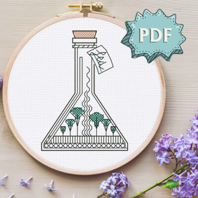 Sea in a Jar blackwork embroidery pattern - easy modern cross stitch design