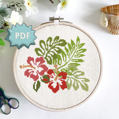 Hibiscus flowers cross stitch pattern
