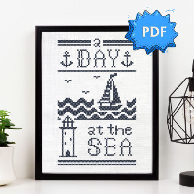 A Day at the Sea blue nautical cross stitch pattern