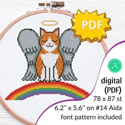 Rainbow Cat cross stitch pattern - DIY cat remembrance embroidery - ginger cat memorial stitching
