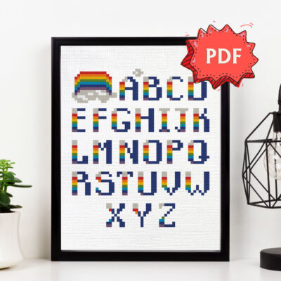 Easy Rainbow Alphabet cross stitch pattern