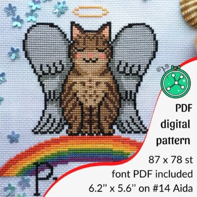 Tabby rainbow bridge cat cross stitch pattern