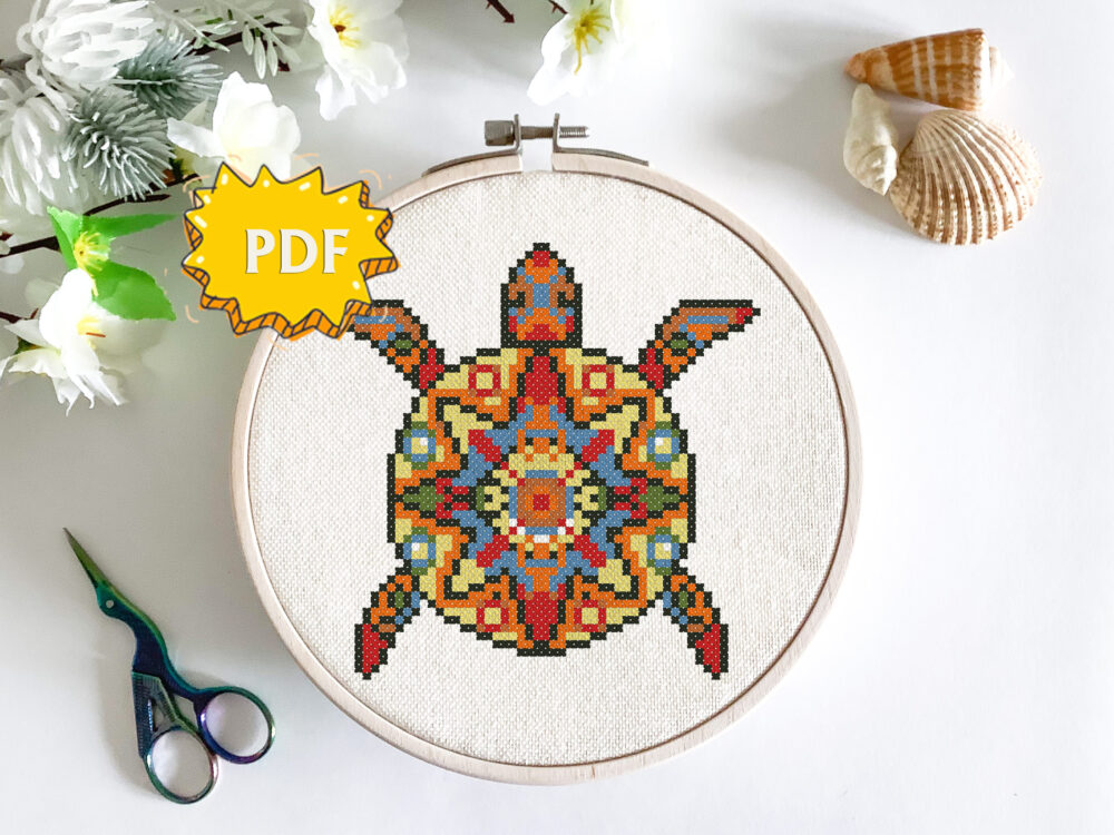 Ethnic Turtle cross stitch pattern