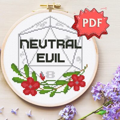Floral Neutral Evil - Morality alignment cross stitch pattern