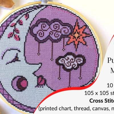Purple moon cross stitch kit