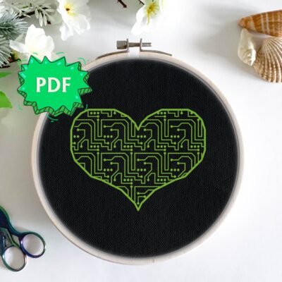 Circuit Heart blackwork pattern
