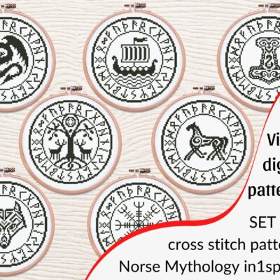 Viking symbols cross stitch patterns – set of seven