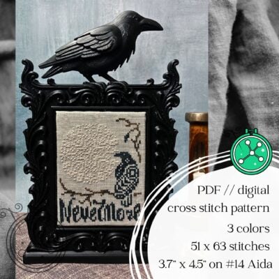 Nevermore Raven cross stitch pattern