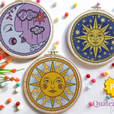 Sun-Moon-Star cross stitch patterns set