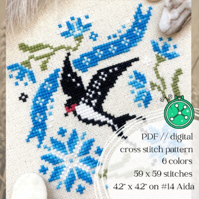 Blue, Black, and White cross stitch pattern