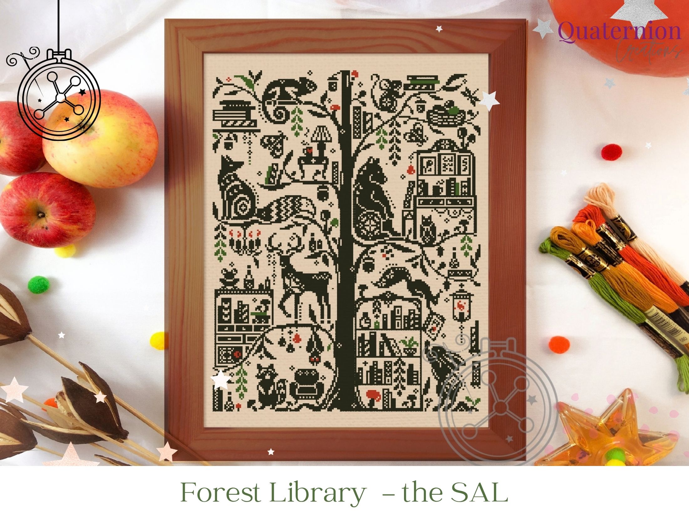 Forest Library cross stitch SAL