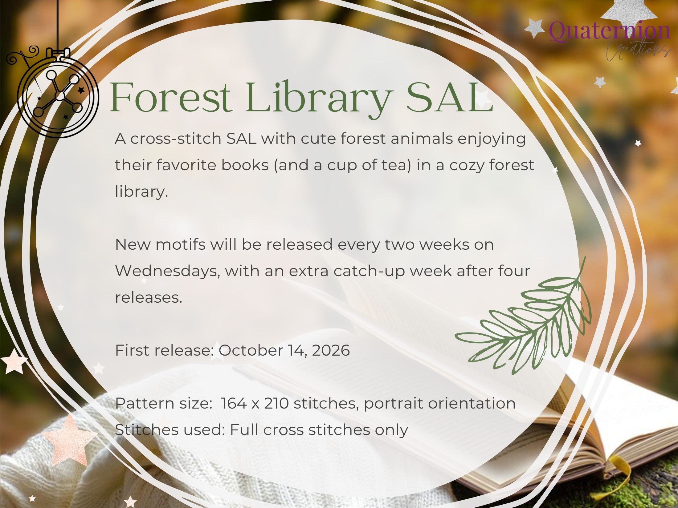 Forest Library cross stitch SAL