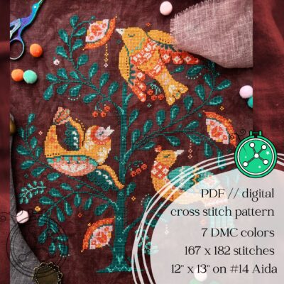Songbirds and Berries cross stitch pattern