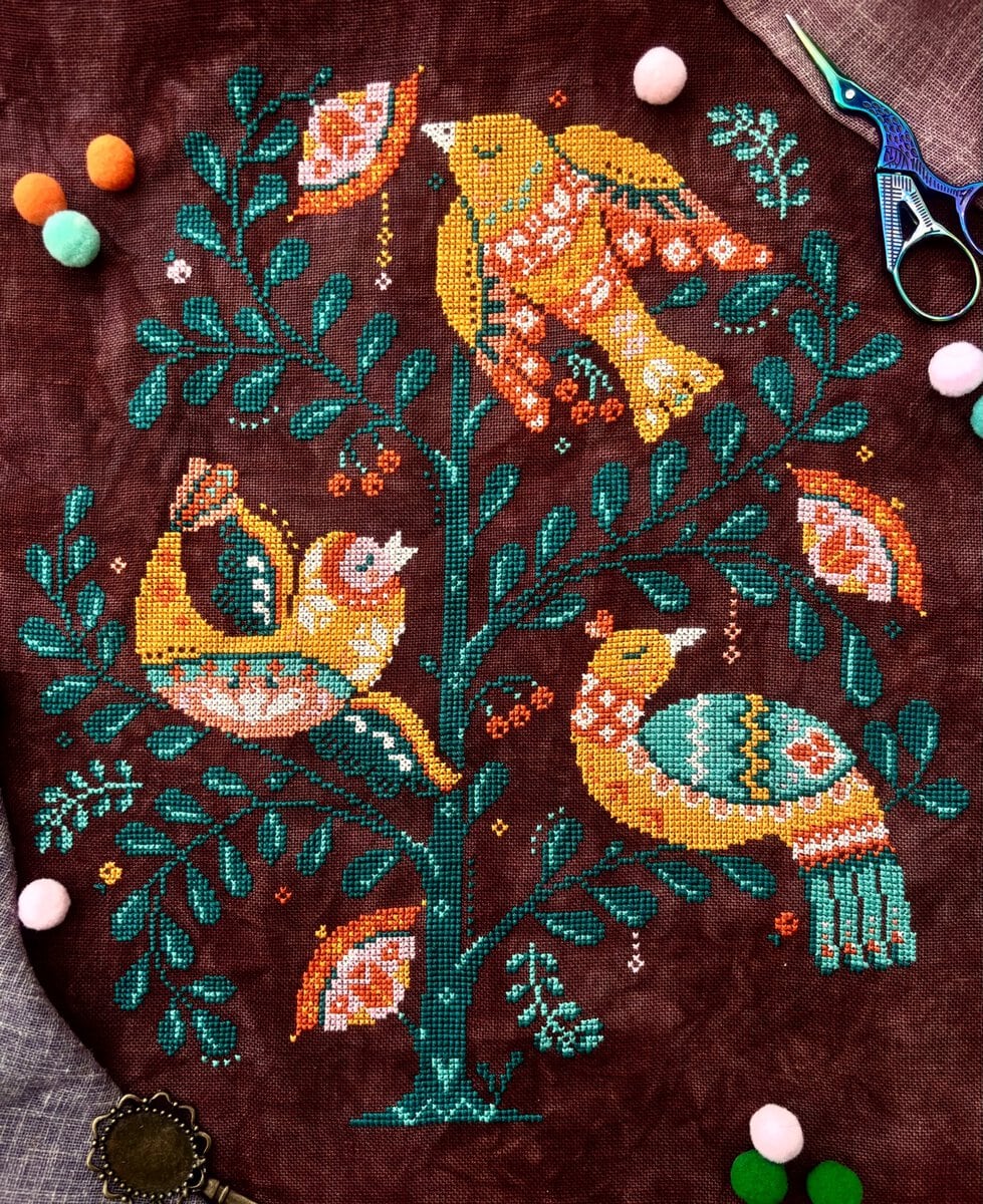 Songbirds and Berries cross stitch pattern